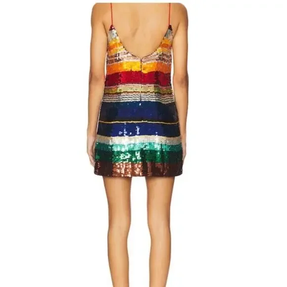 NWOT: Alice & Olivia Bridget Striped Sequins Rainbow Mini Dress - Picture 3 of 10
